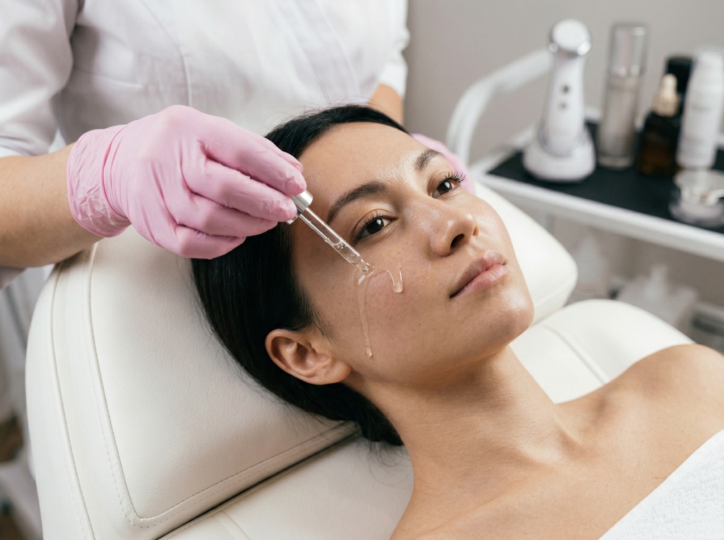 Unisorrir procedimento de cuidado facial em ambiente de clínica